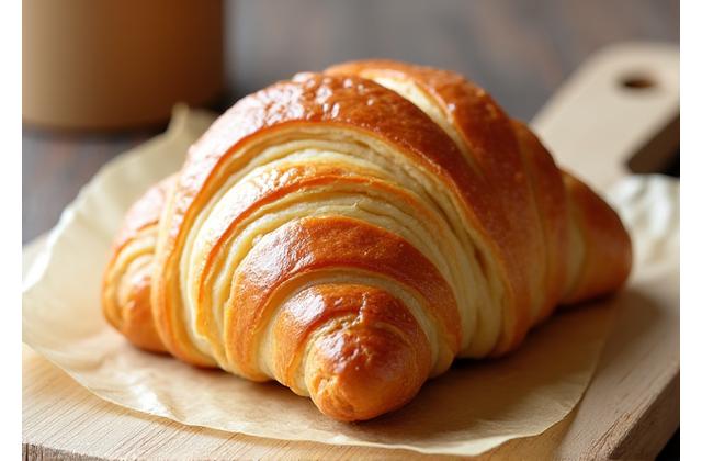 Klassieke botercroissant, goudbruin en bladerig