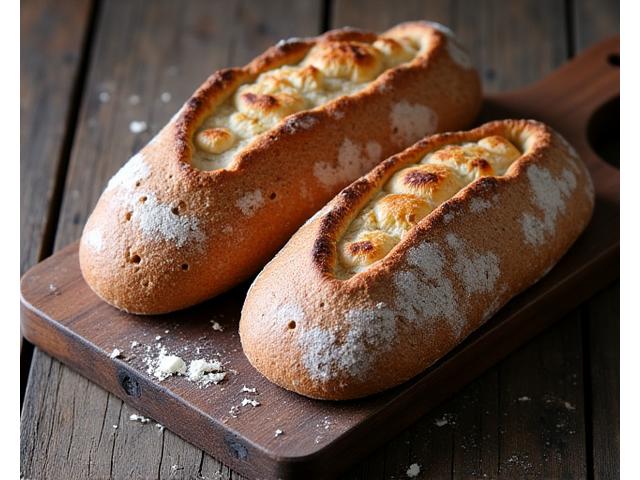 Versgebakken artisanaal brood op een houten plank